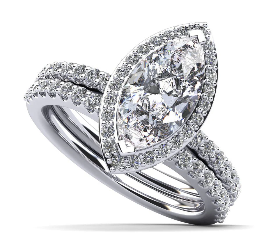 Halo Marquise Matching Lab-Grown Diamond Bridal Set with 1.75 ct. (1.00 ct. center diamond)