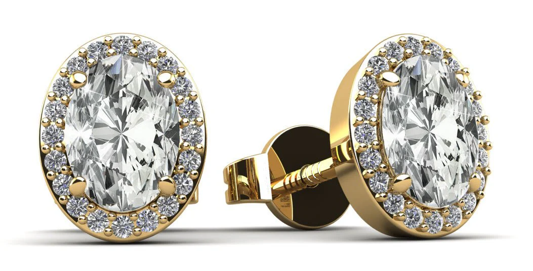 Halo Oval Diamond Stud Earrings with 3.42 ct. (2X1.60 ct. center diamonds) - Image 2