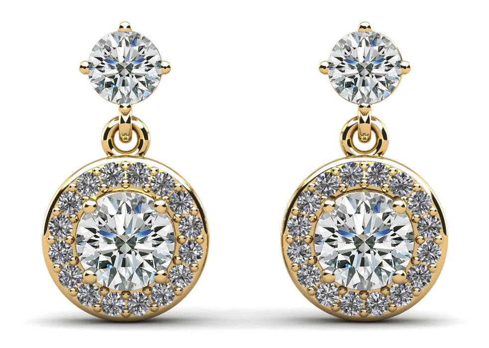 Heavenly Halo Drop Diamond Earrings with 2.00 ct.(finished) 1.1mm, 3.8mm, 5.5mm - Image 2