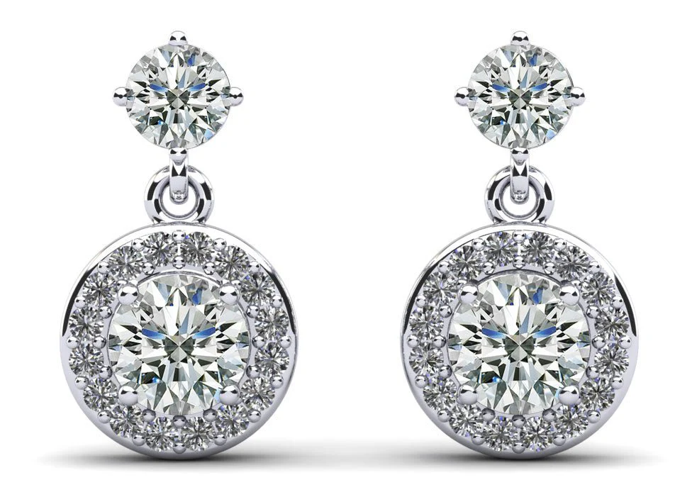 Heavenly Halo Drop Lab-Grown Diamond Earrings with 1.08 ct.(finished) 1mm, 3.8mm, 4mm