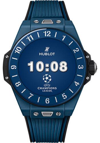 Pre-owned Hublot Big Bang e UEFA Champions League™ Watch - 42 mm - Digital Hublot Dial - Black and Blue Rubber Strap Limited Edition of 500-440.EX.1100.RX.UCL20