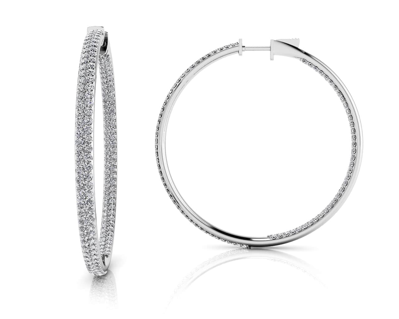 Inside Out Diamond Pave Hoop Earrings Extra Large Diamond with 4.16 ct.(finished) 1.4mm