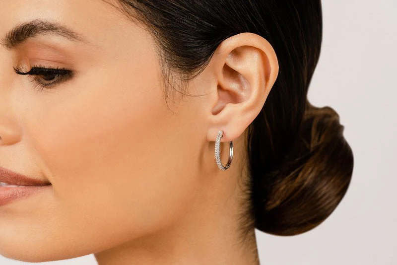 Inside Out Diamond Pave Hoop Earrings Small Lab-Grown Diamond  with 1.90 ct.(finished) 1.4mm - Image 3