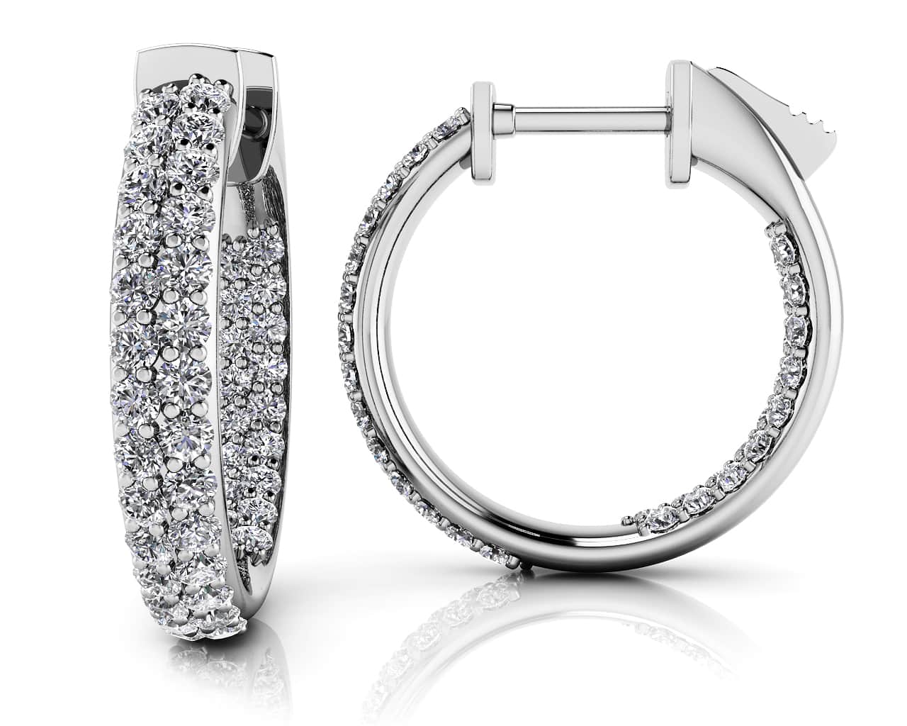 Inside Out Domed Diamond Hoop Earrings Extra Small Diamond with 1.20 ct.(finished) 1.4mm