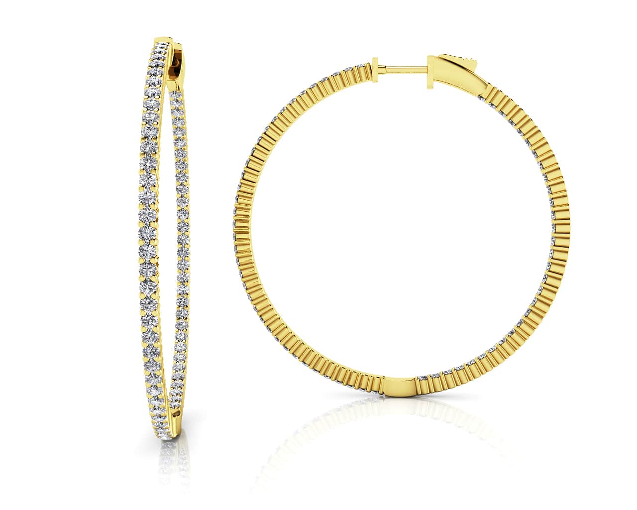 Inside Out Prong Set Diamond Hoop Earring X Large Diamond  with 3.76 ct.(finished) 2mm - Image 2