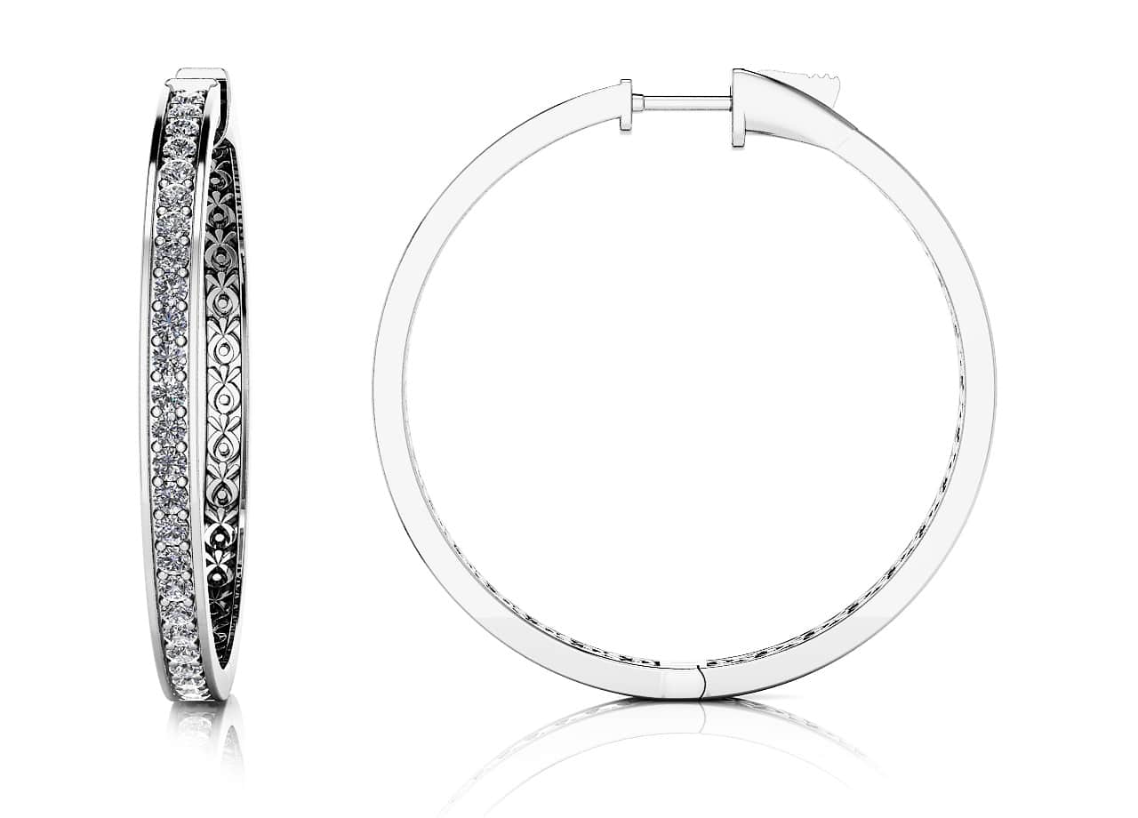 Large Prong Set Diamond Lined Hoops Lab-Grown Diamond with 0.76 ct.(finished) 1.3mm