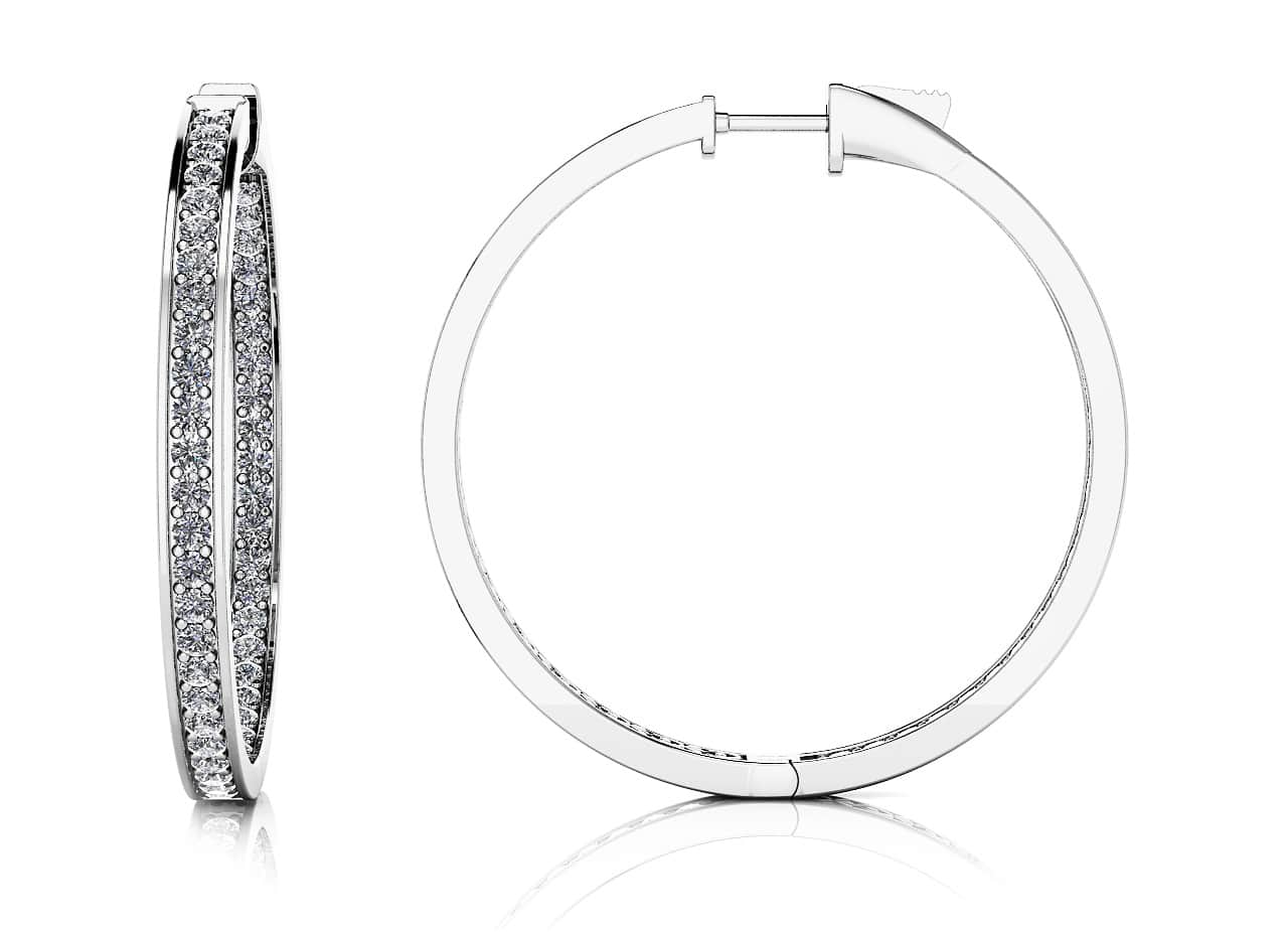 Large Shared Prong Single Row Diamond Hoops Lab-Grown Diamond with 3.04 ct.(finished) 2mm