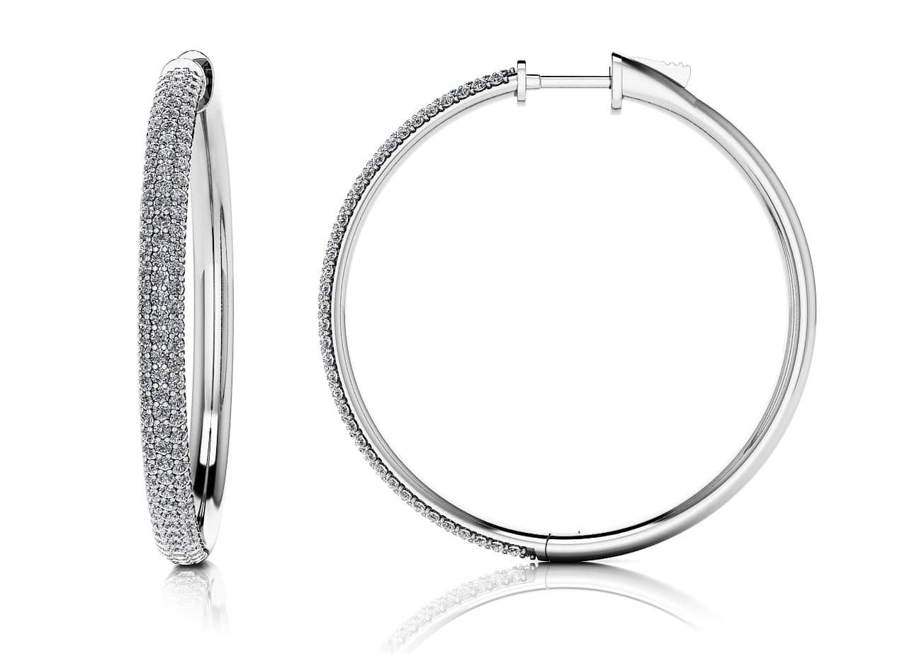 Large Triple Row Diamond Hoop Earrings with 2.24 ct.(finished) 1.3mm