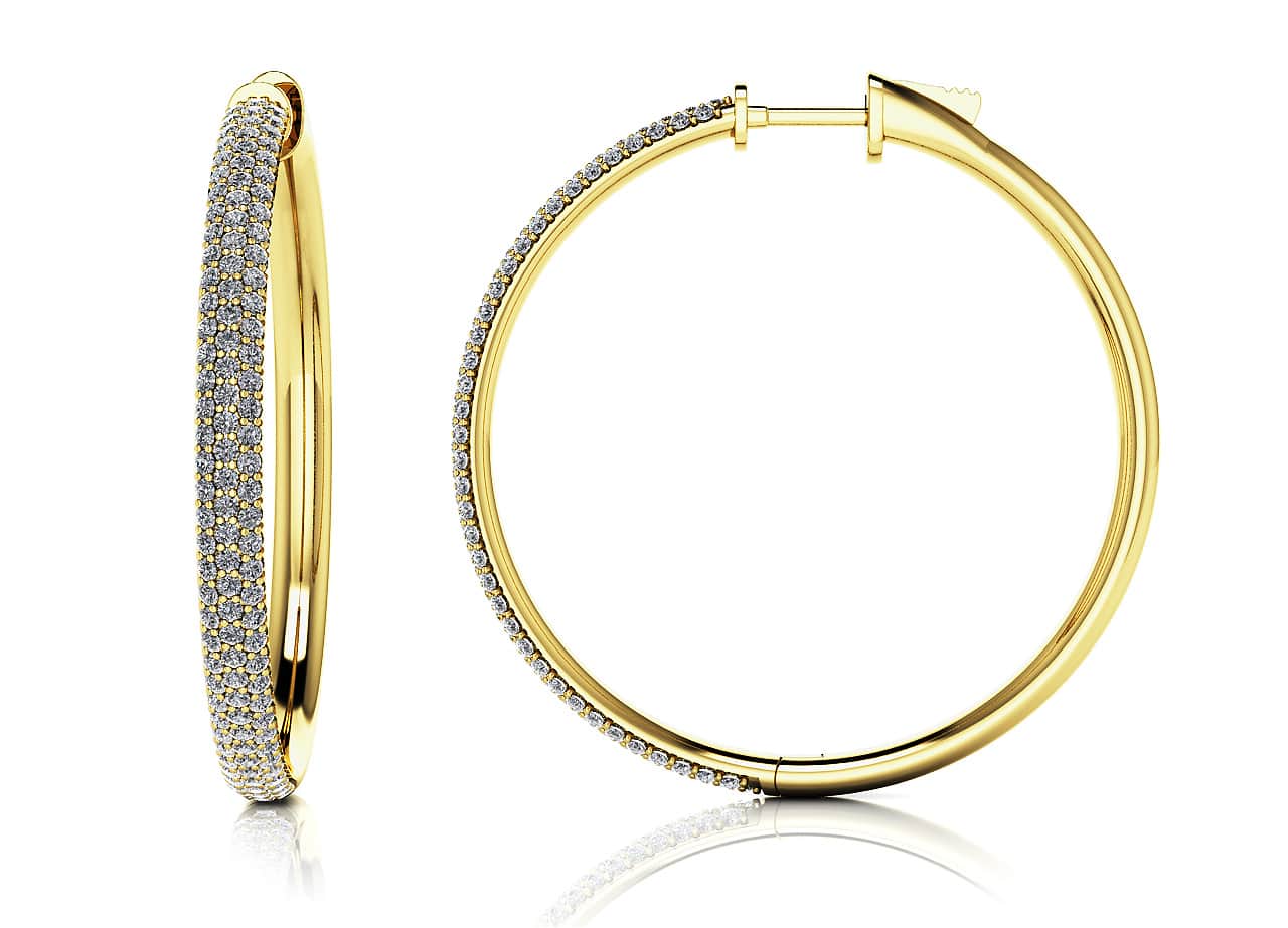 Large Triple Row Diamond Hoop Earrings with 2.24 ct.(finished) 1.3mm - Image 2