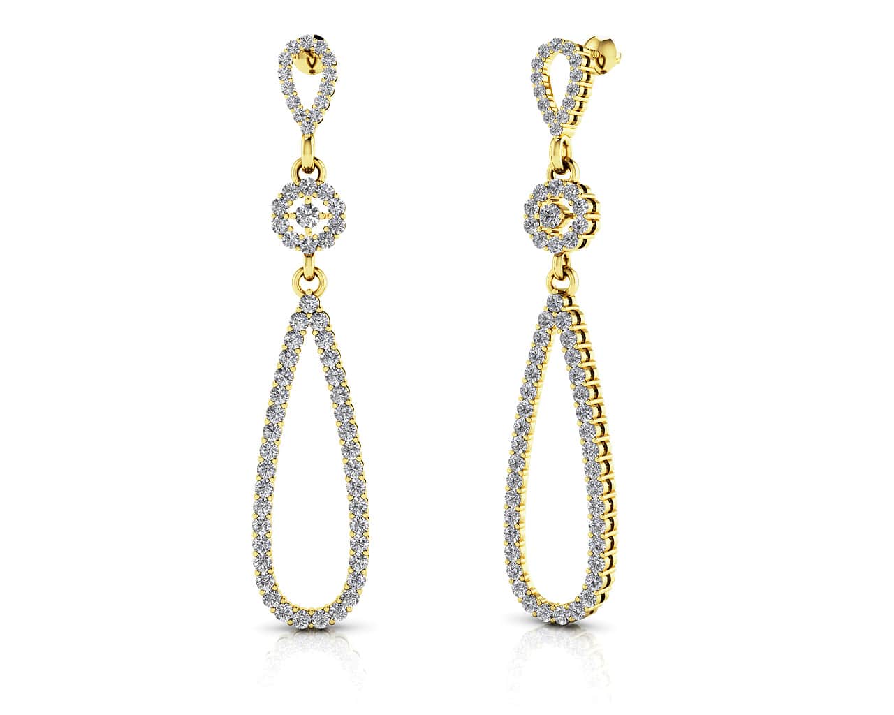 Long Teardrop  Lab-Grown Diamond Earrings with 1.90 ct.(finished) 1.5mm, 2mm - Image 2