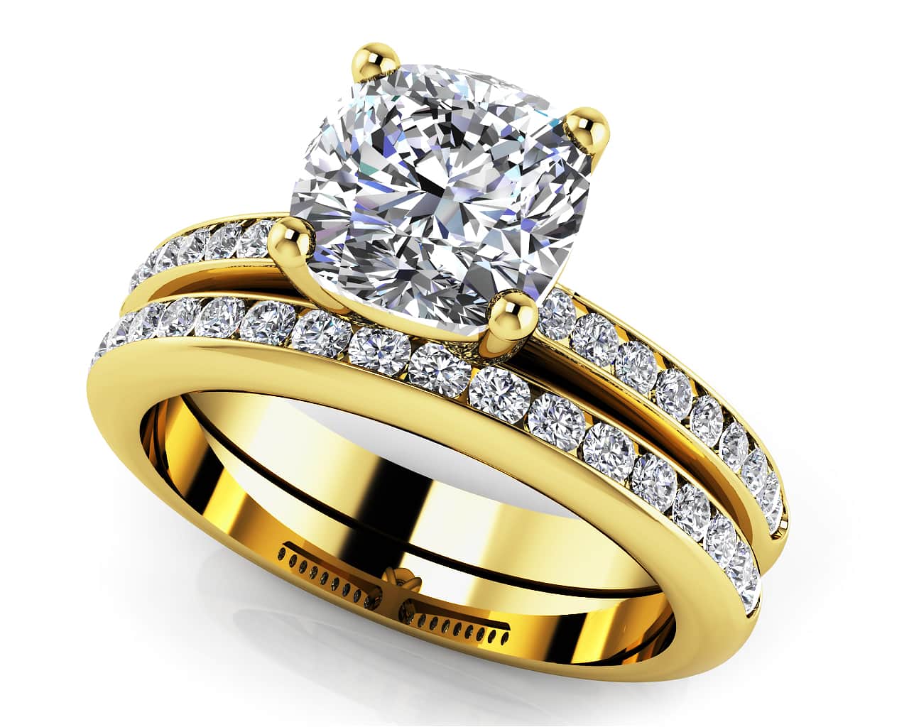 Lovely Cushion Cut Bridal Set Diamond with 0.94 ct. (0.50 ct. center diamond) - Image 2