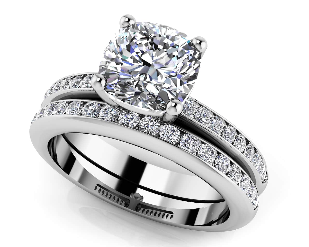 Lovely Cushion Cut Bridal Set Diamond with 1.94 ct. (1.50 ct. center diamond)
