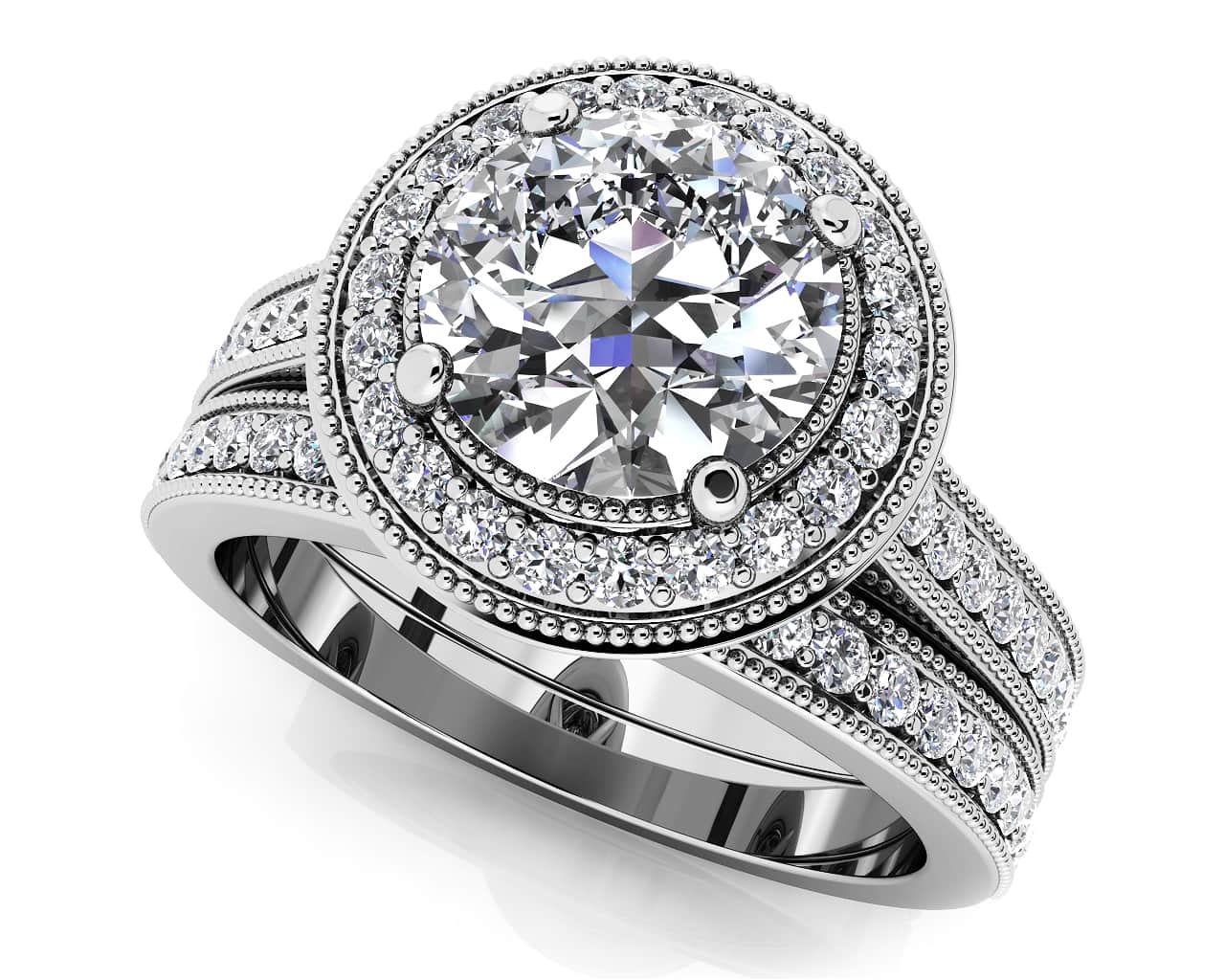 Luxe Diamond Vintage Style Bridal Set Diamond with 0.95 ct. (0.50 ct. center diamond)