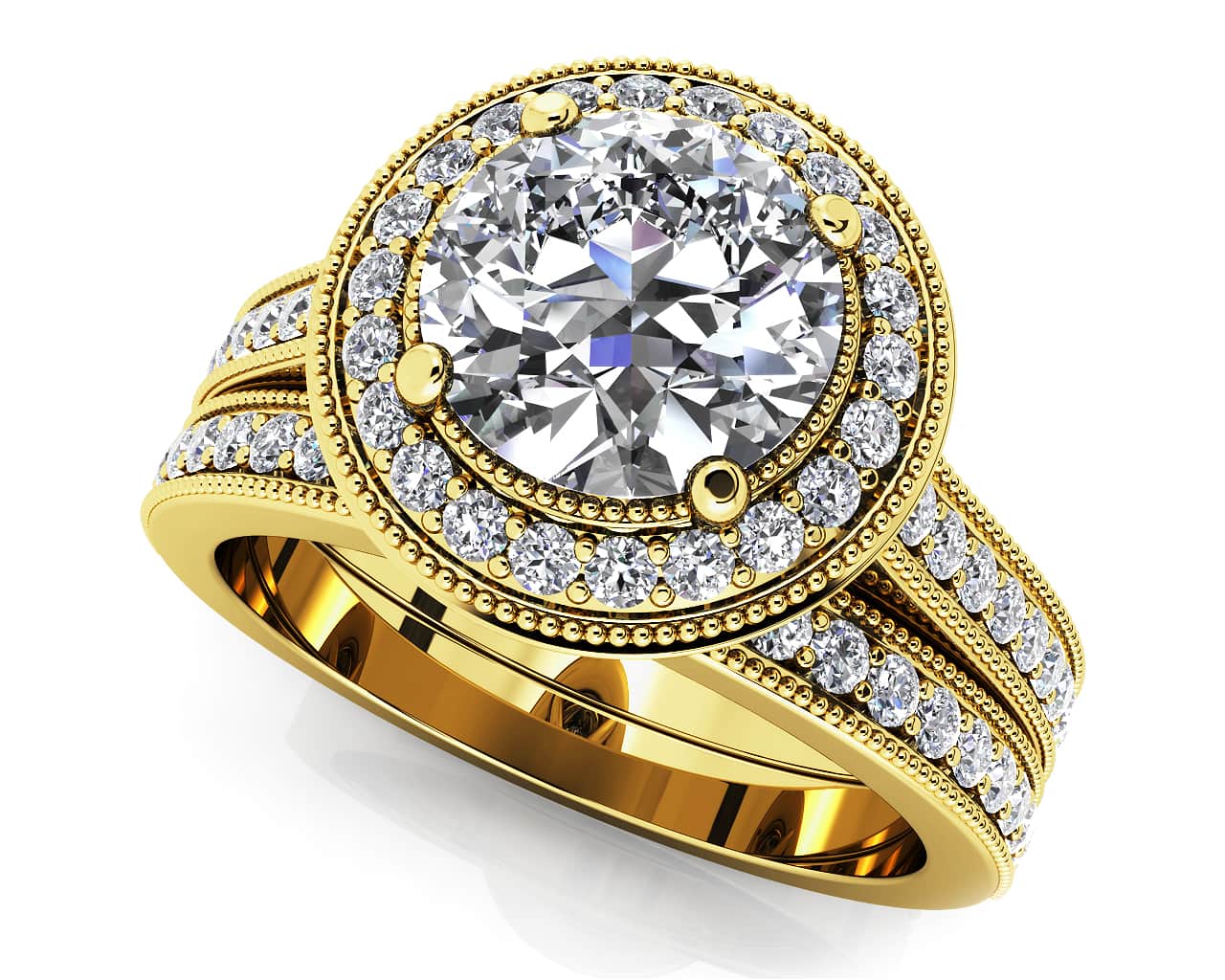 Luxe Diamond Vintage Style Bridal Set Diamond with 1.74 ct. (1.25 ct. center diamond) - Image 2