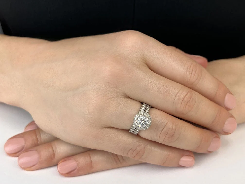 Luxe Diamond Vintage Style Bridal Set Diamond with 1.74 ct. (1.25 ct. center diamond) - Image 3