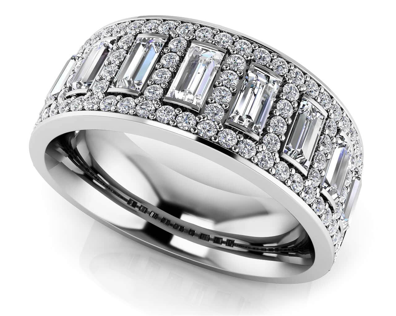 Luxurious Baguette And Round Diamond Accent Lab-Grown Diamond Anniversary Ring with 1.74 ct.(finished) 4x2mm, 1mm