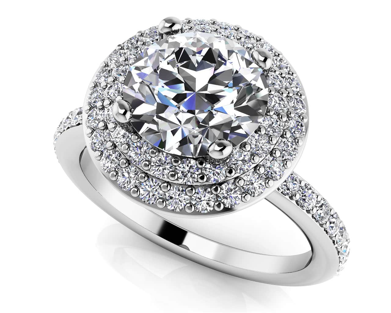 Luxurious Double Halo Diamond Engagement Ring with 1.50 ct. (1.00 ct. center diamond)