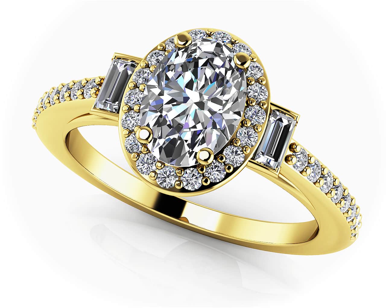 Luxurious Oval And Baguette Halo Diamond Ring Diamond  with 0.94 ct. (0.60 ct. center diamond) - Image 2