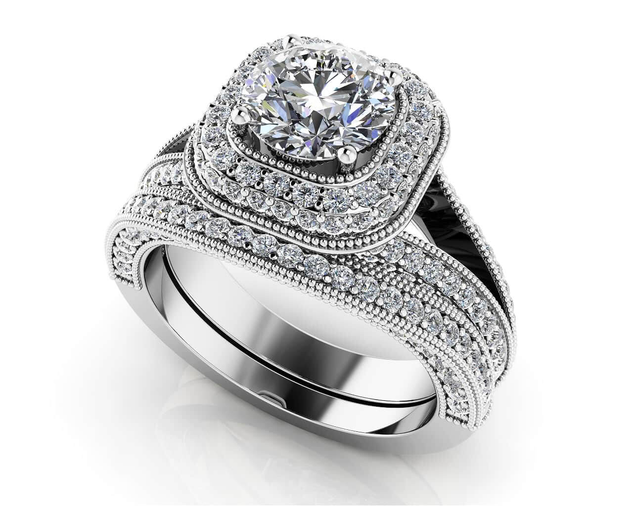 Luxurious Split Shank Halo Wedding Set Diamond with 3.00 ct. (2.00 ct. center diamond)