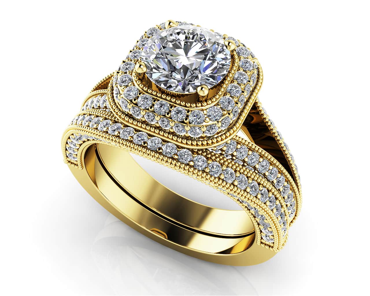 Luxurious Split Shank Halo Wedding Set Lab-Grown Diamond  with 1.42 ct. (0.50 ct. center diamond) - Image 2