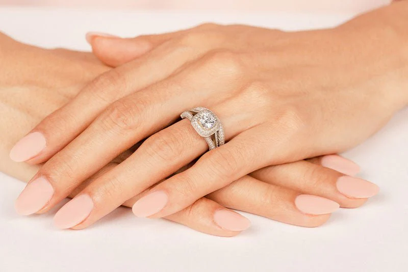 Luxurious Split Shank Halo Wedding Set Lab-Grown Diamond  with 3.00 ct. (2.00 ct. center diamond) - Image 5