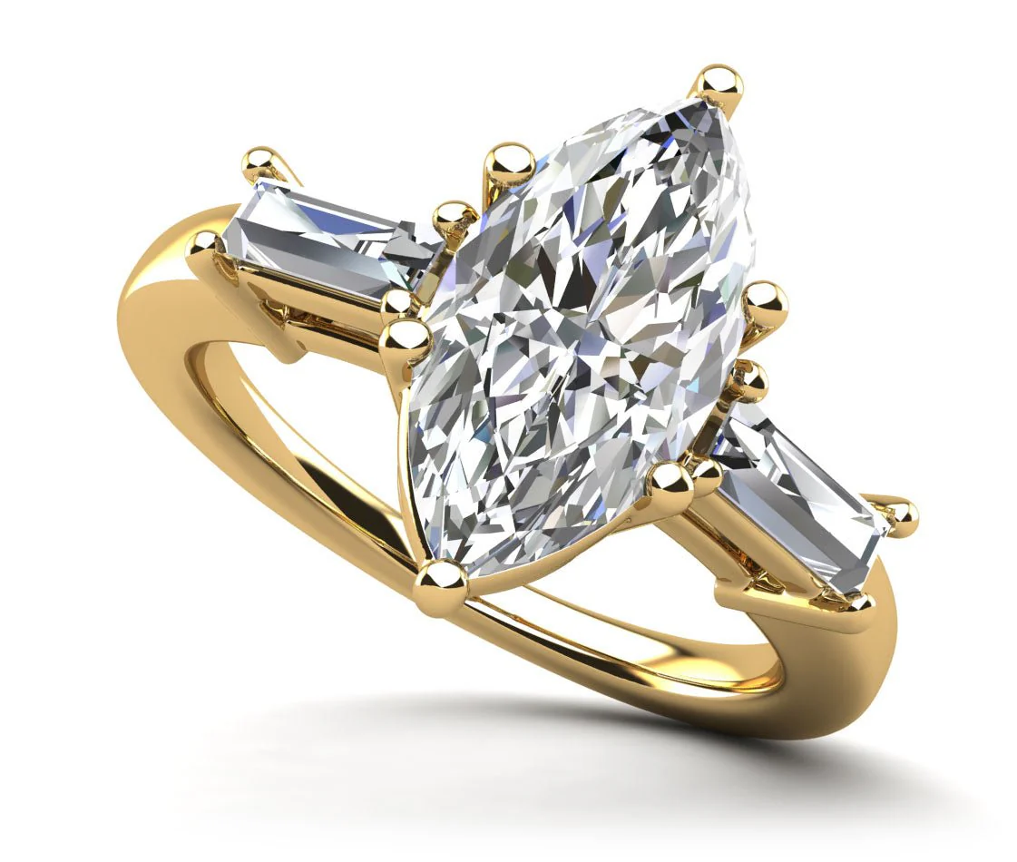 Marquise and Baguettes Diamond Engagement Ring with 1.88 ct. (1.50 ct. center diamond) - Image 2