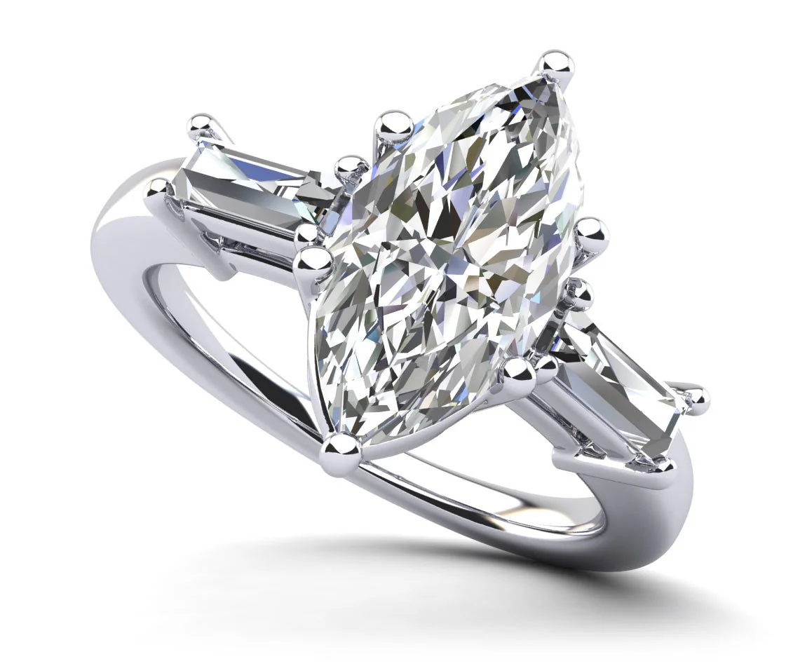 Marquise and Baguettes Lab-Grown Diamond Engagement Ring with 1.88 ct. (1.50 ct. center diamond)