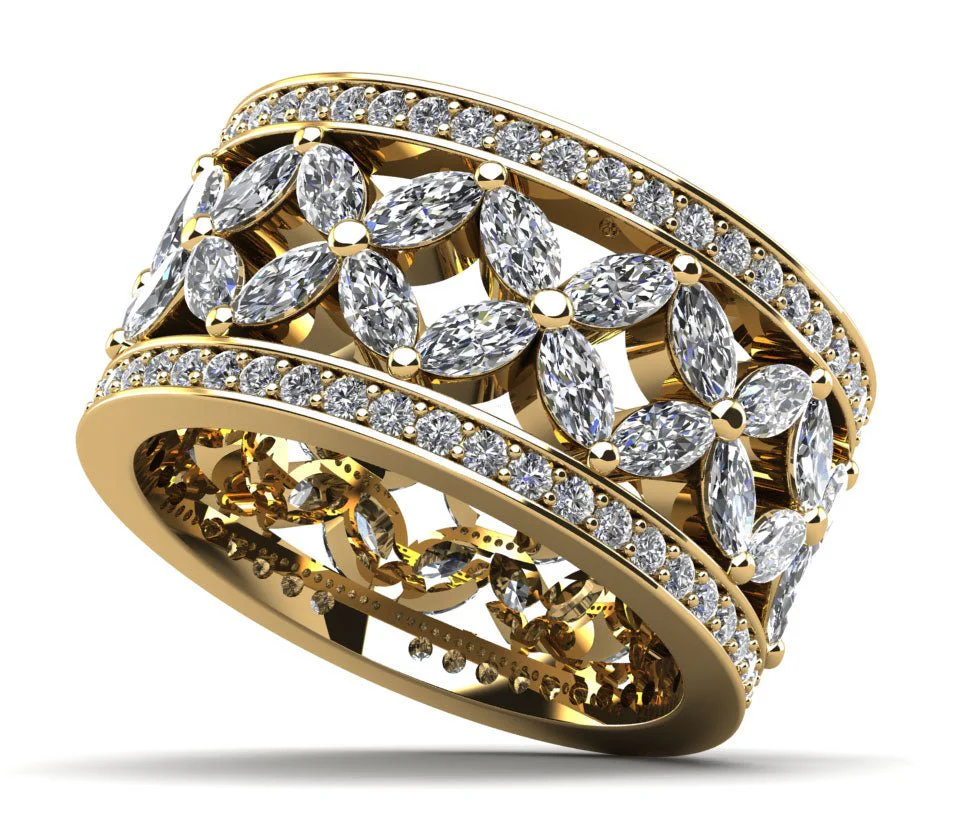 Marquise and Round Diamond Eternity Lab-Grown Diamond Ring with 5.78 ct.(finished) 4x2mm, 1.3mm - Image 2