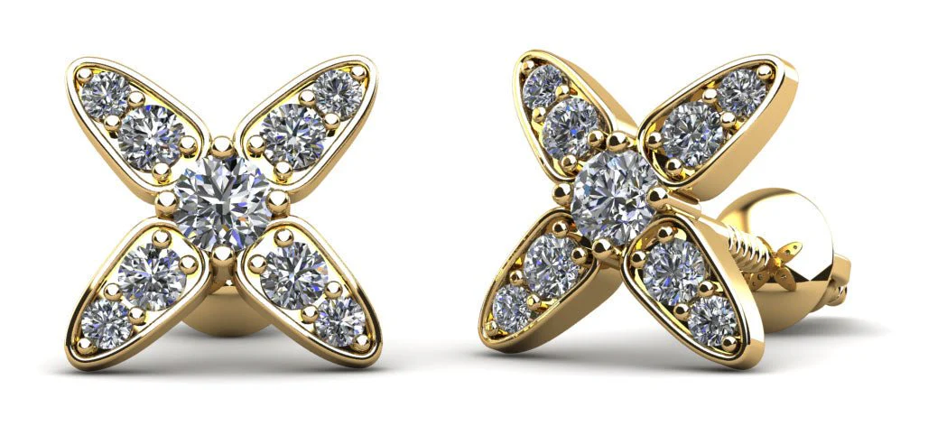 Marquise Flower Round Lab-Grown Diamond Stud Earrings with 0.59 ct.(finished) 1.5mm, 2mm, 3mm - Image 2