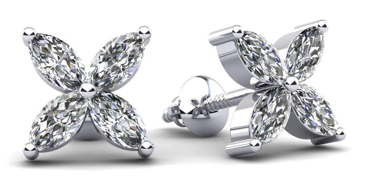 Marquise Shape Lab-Grown Diamond Stud Earrings with 2.80 ct.(finished) 7x3mm