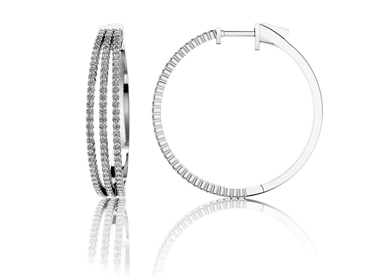 Medium 3 Row Diamond Hoop Earrings with 1.73 ct.(finished) 1.2mm
