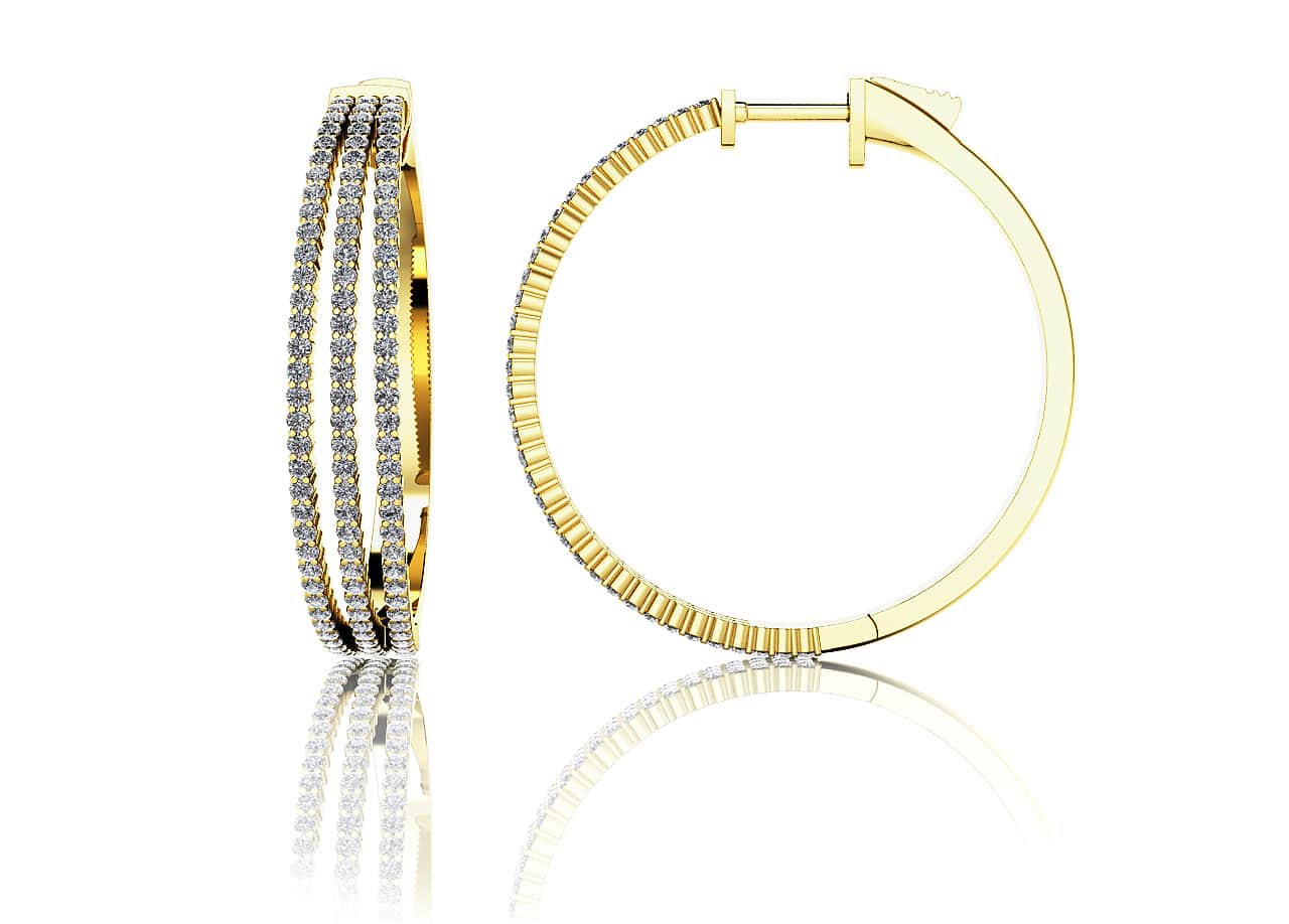 Medium 3 Row Diamond Hoop Earrings with 1.73 ct.(finished) 1.2mm - Image 2