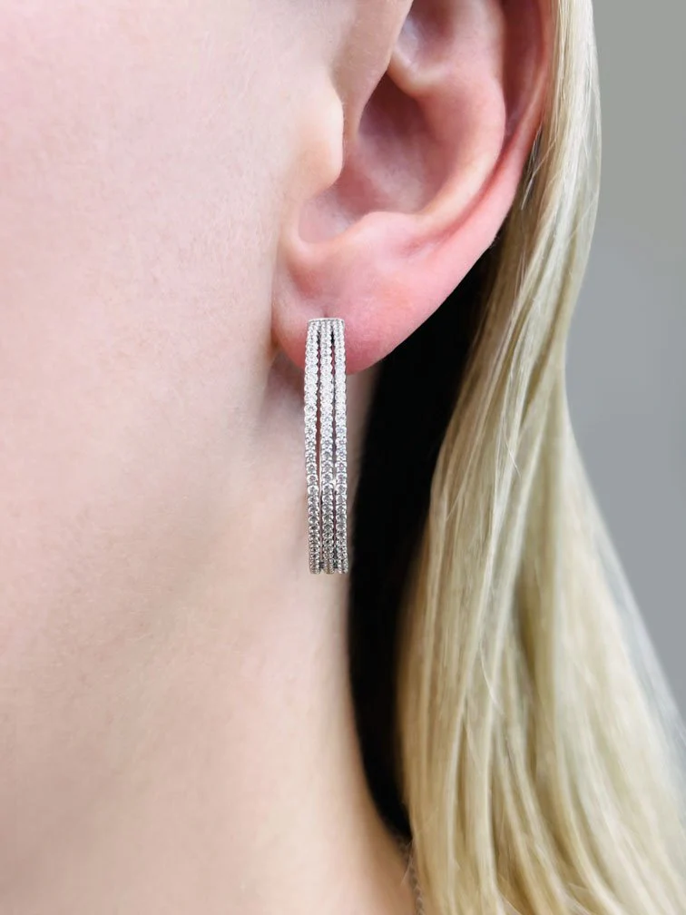 Medium 3 Row Diamond Hoop Earrings with 1.73 ct.(finished) 1.2mm - Image 3