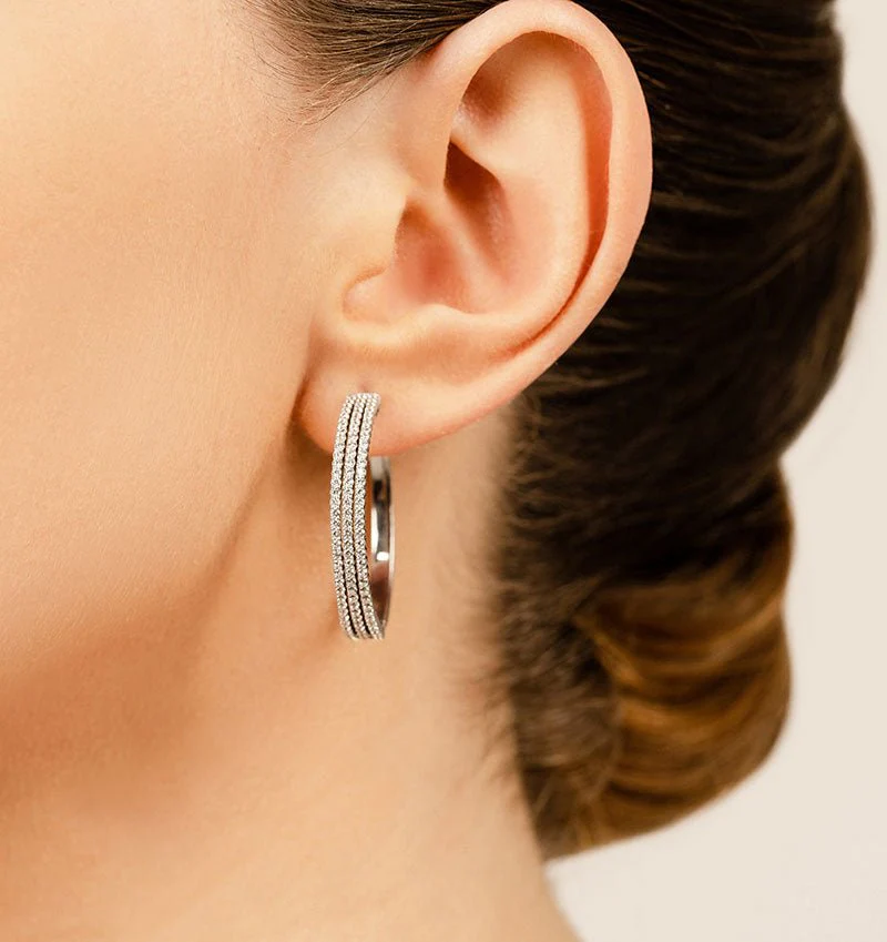 Medium 3 Row Diamond Hoop Earrings with 1.73 ct.(finished) 1.2mm - Image 4