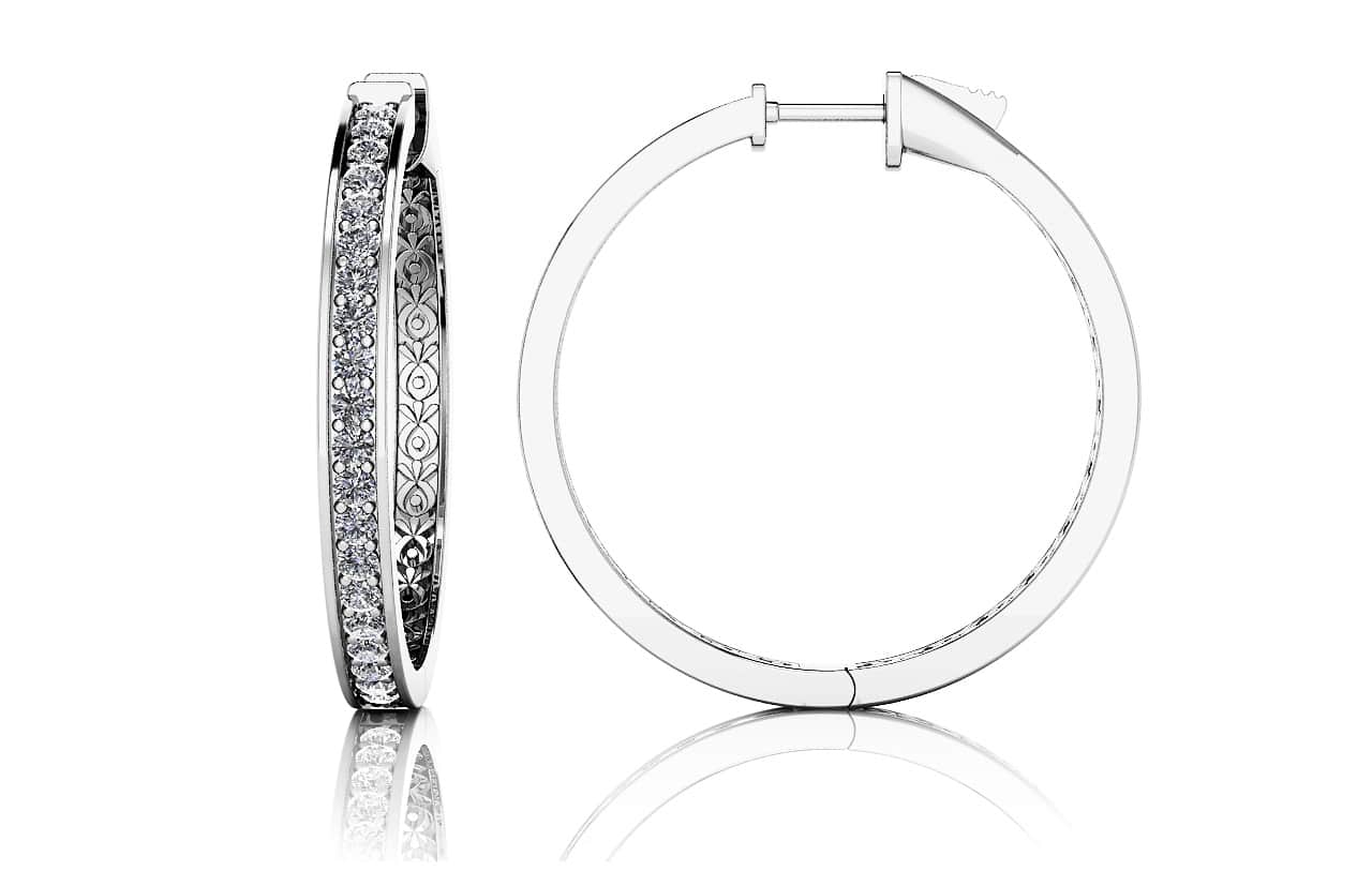 Medium Prong Set Diamond Lined Hoops Lab-Grown Diamond with 1.32 ct.(finished) 2mm