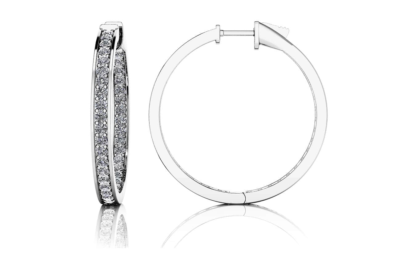 Medium Shared Prong Single Row Diamond Hoops Lab-Grown Diamond with 2.44 ct.(finished) 2mm
