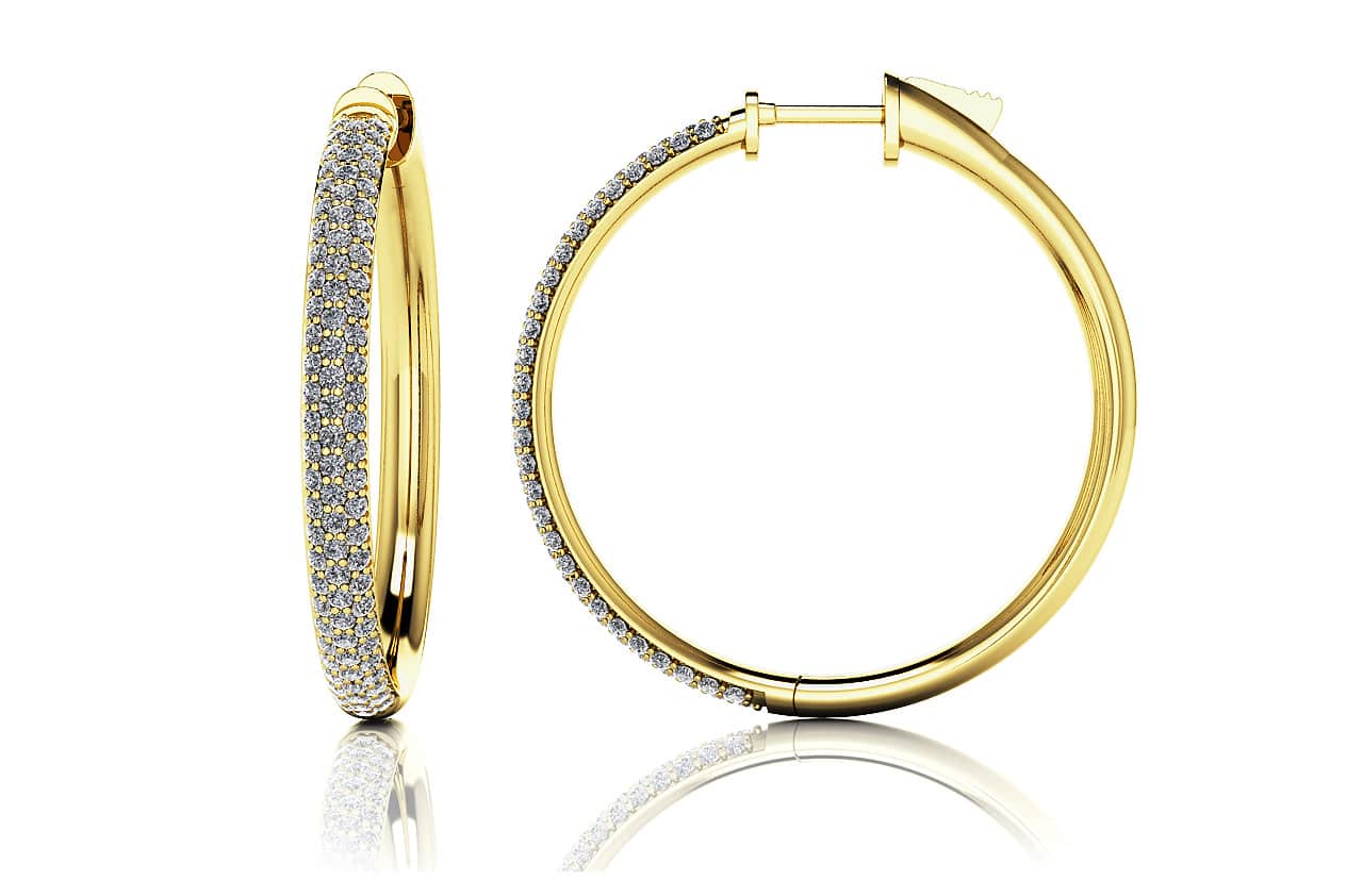 Medium Triple Row Lab-Grown Diamond Hoop Earrings with 2.28 ct.(finished) 1.5mm - Image 2