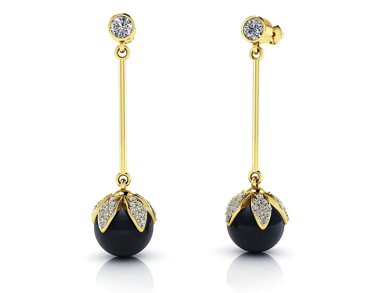 Midnight Black Pearl Drop Diamond Earrings with 0.72 ct.(finished) 1mm, 1.2mm, 3mm - Image 2