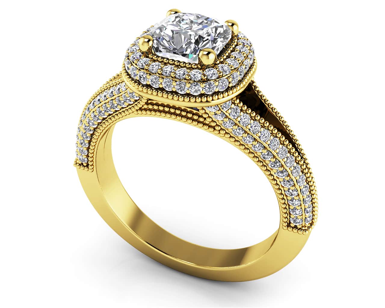 Milgrain Cushion Cut Halo Ring Diamond  with 2.70 ct. (2.00 ct. center diamond) - Image 2