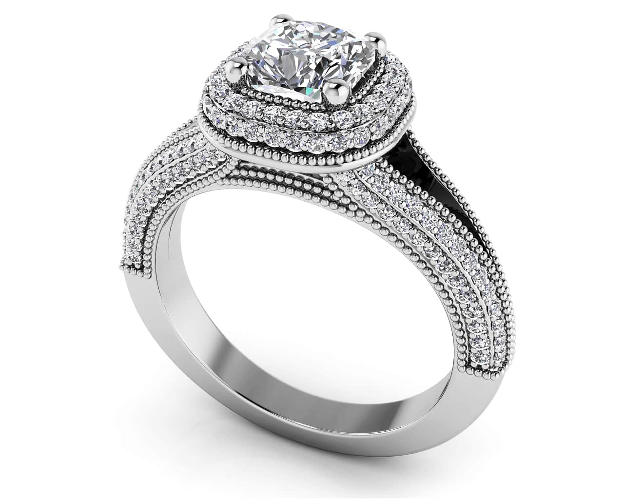 Milgrain Cushion Cut Halo Ring Lab-Grown Diamond with 1.67 ct. (1.00 ct. center diamond)