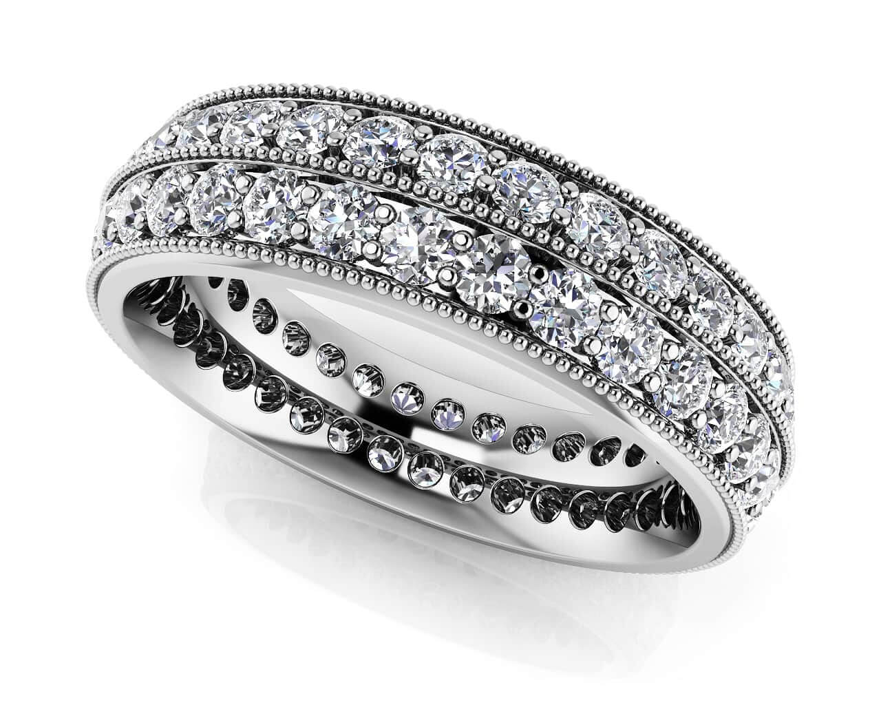 Milgrain Edge Double Row Eternity Diamond Ring with 1.54 ct.(finished) 1.7mm