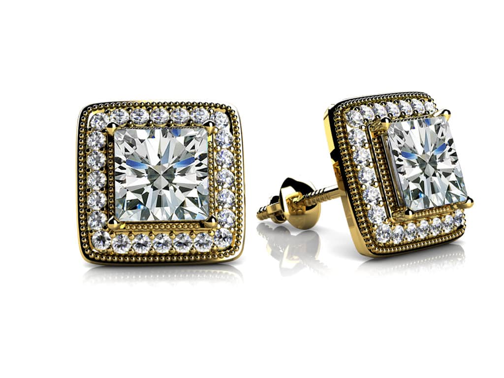 Milgrain Princess Cut Lab-Grown Diamond Stud Earrings with 1.00 ct. (2X0.40 ct. center diamonds) - Image 2