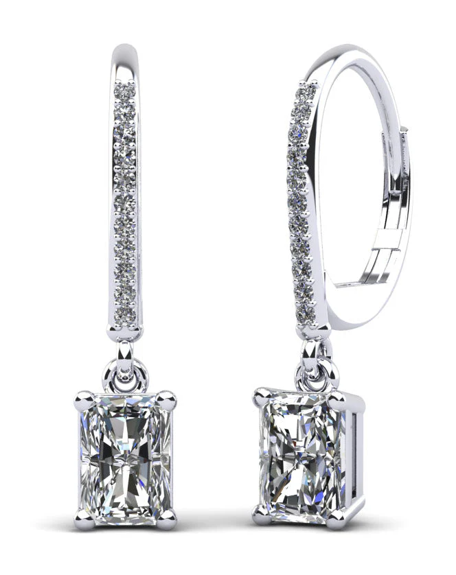 Modern Chic Emerald Cut Drop Diamond Earrings with 2.11 ct.(finished) 7x5mm, 1mm