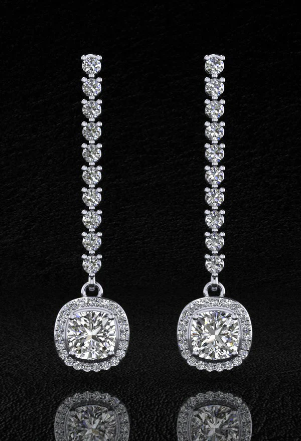 Modern Elegance Cushion Cut Diamond Drop Lab-Grown Diamond Earrings with 4.25 ct.(finished) 1.1mm, 2.3mm, 6.5mm - Image 3