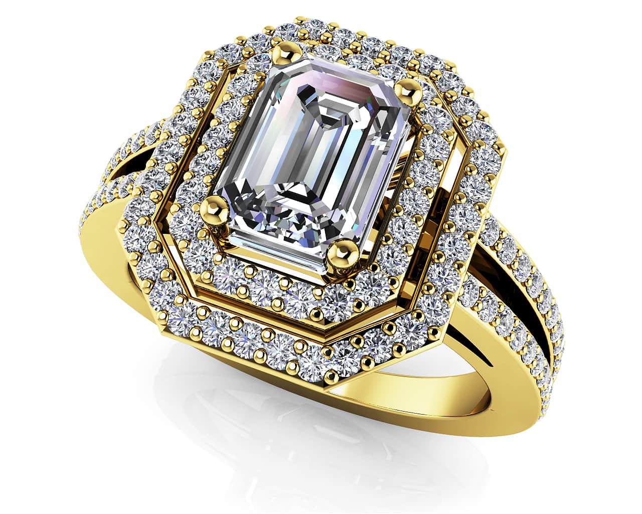 Modern Emerald Cut Double Halo Ring Lab-Grown Diamond  with 1.53 ct. (1.00 ct. center diamond) - Image 2