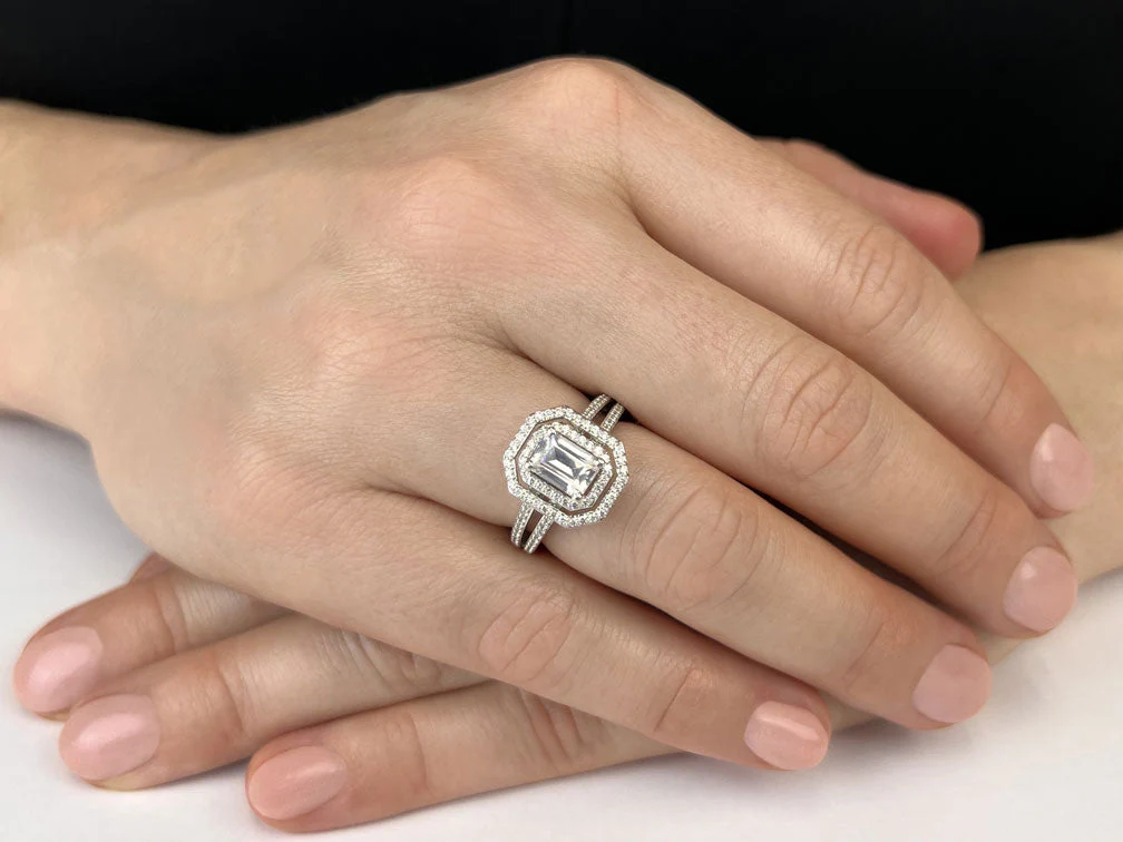 Modern Emerald Cut Double Halo Ring Lab-Grown Diamond  with 1.53 ct. (1.00 ct. center diamond) - Image 3