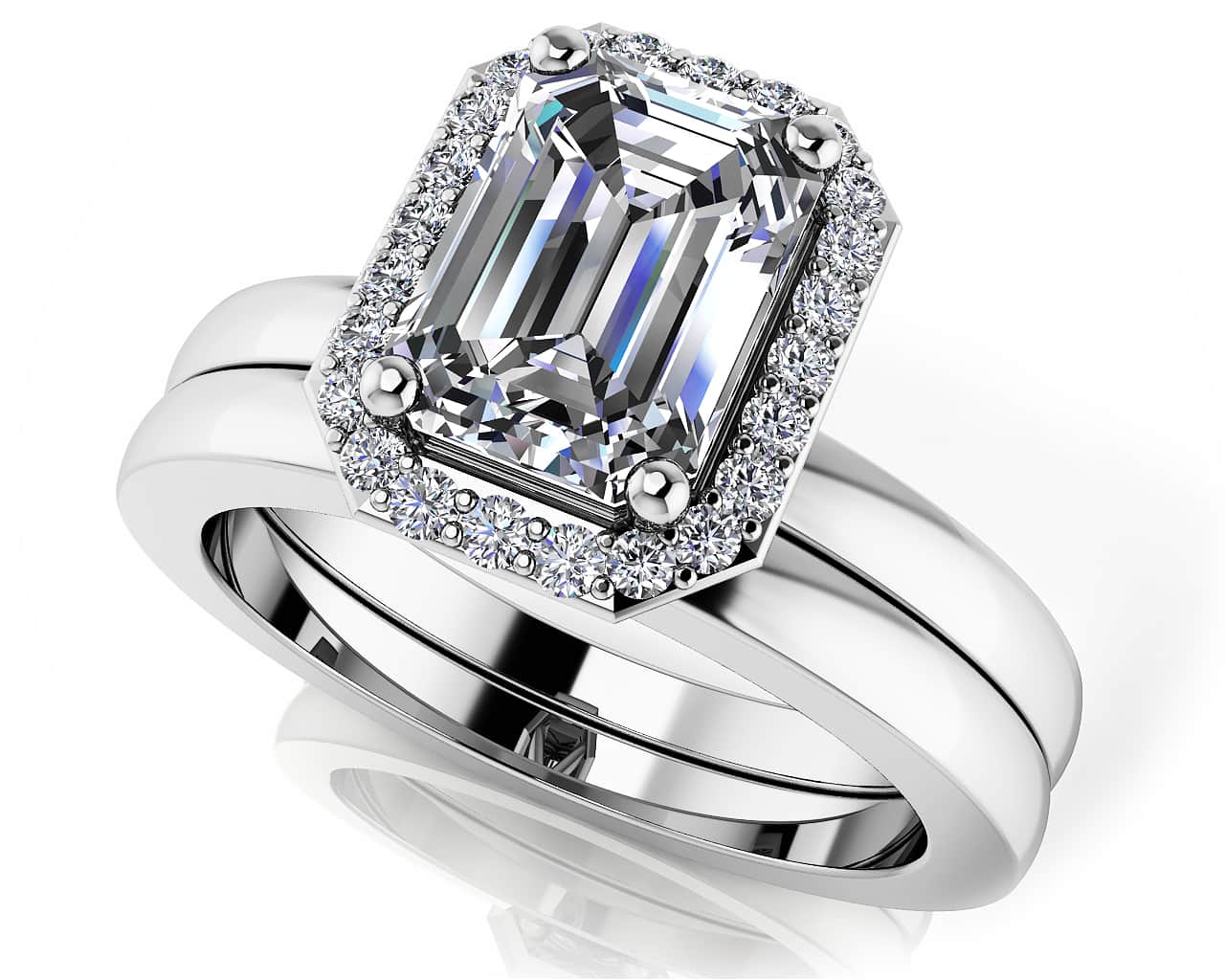 Modern Grace Emerald Wedding Ring Set Diamond with 1.12 ct. (1.00 ct. center diamond)