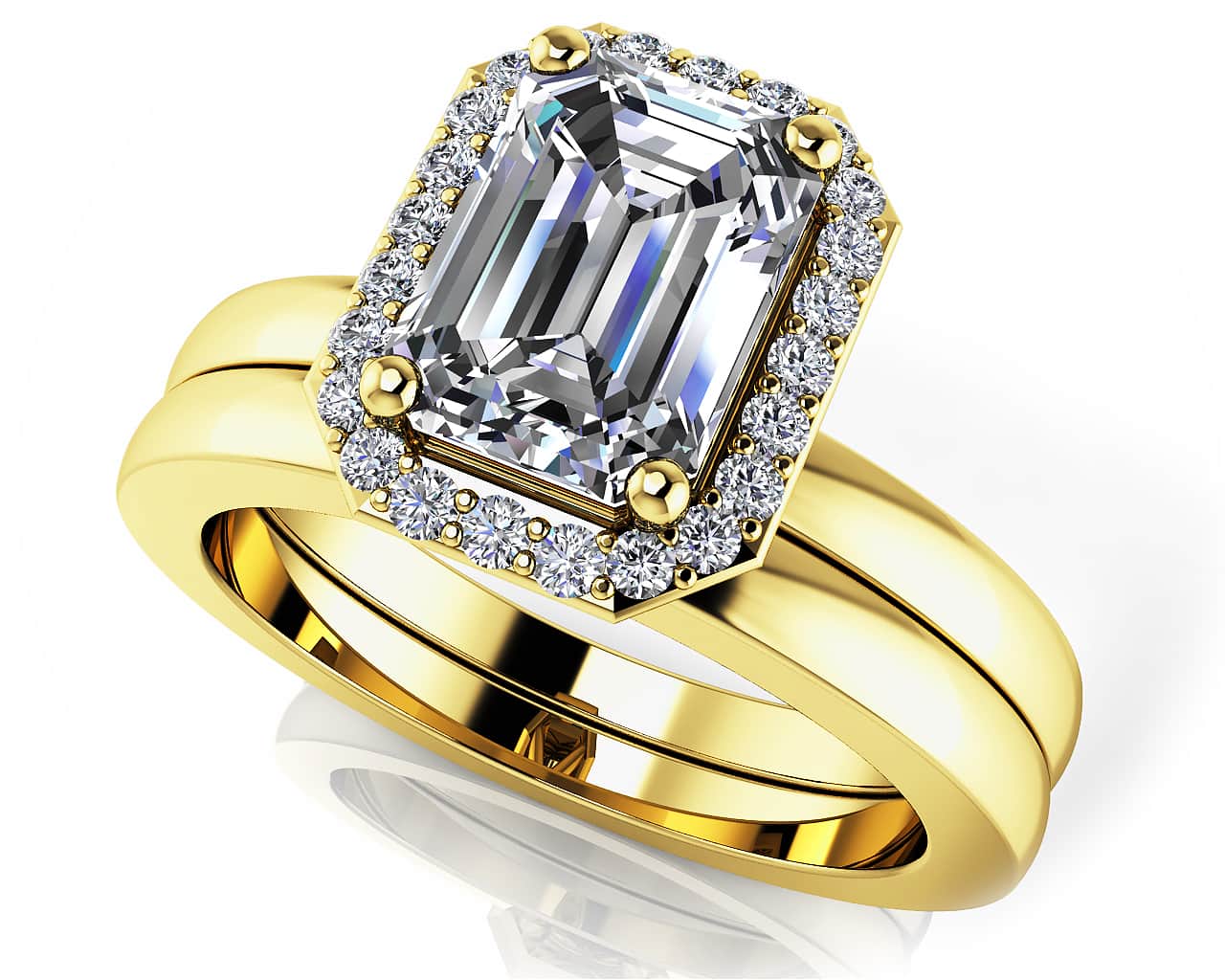 Modern Grace Emerald Wedding Ring Set Diamond with 1.12 ct. (1.00 ct. center diamond) - Image 2