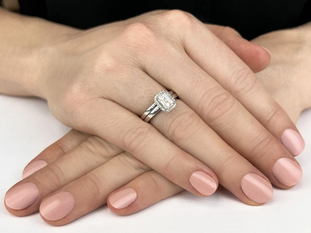Modern Grace Emerald Wedding Ring Set Diamond with 1.12 ct. (1.00 ct. center diamond) - Image 3