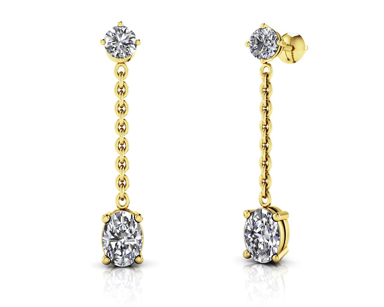 Modern Oval Diamond Drop Diamond Earrings with 3.62 ct.(finished) 8x6mm, 3.8mm - Image 2